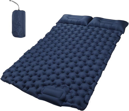 Double Inflatable Camping Sleeping Pads with Built - in Pillow, Ergonomic Nylon Mat for Couples, Fast Inflation Foot Pump Design, for Outdoor Camping Hiking