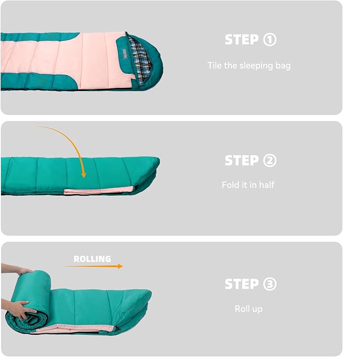 Cotton Flannel Liner Sleeping Bag for Adults Teens Kids, Cold Weather &Warm, 3 Seasons, Lightweight Compact Camping Essentials Equipment, Hiking, Outdoor, Travel