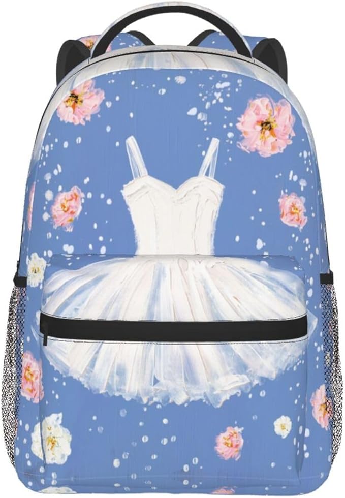 Rucksacks Lightweight Multipurpose Anti-Theft Pink Flower White Skirt Watercolor Art Shoulder Bag Big Capacity Laptop Book Bag Rucksack With Padded Straps