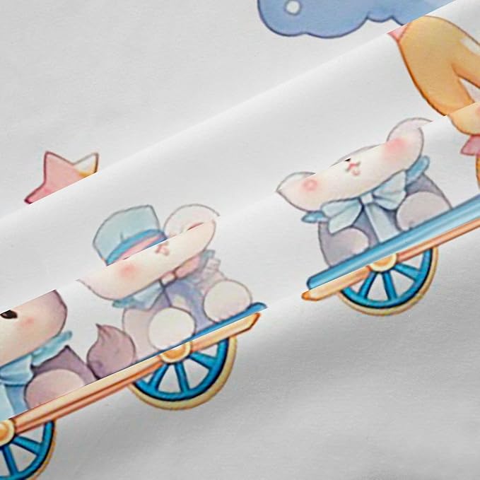 Cartoon Train Window Curtain | Cute Bear Rabbits Window Treatment Curtain for Teens Bedroom Decor,Hot Air Balloon Curtains Coquette Girly Princess Living Room Top 2 Panels,42Wx90L