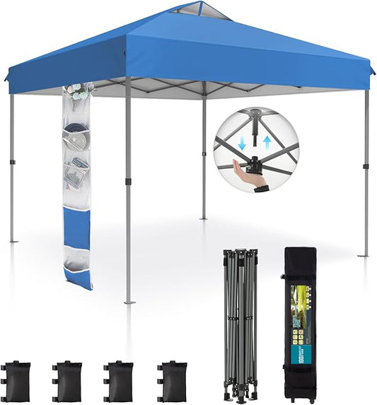 Sophia & William Canopy Tent Pop Up 10x10 ft One Person Push Set Up Tent, Outdoor Canopies Shelter Heavy Duty Straight Legs with 4 Sandbags & Guy Ropes, 1 Roller Bag & Storage Bag, 8 Stakes UPF50+