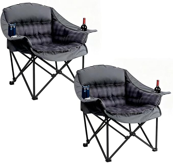 2 Pack Oversized XL Camping Chair for Adults, Heavy Duty Padded Folding Camp Chairs with Cup Holder, Supports 500lbs, Large Outdoor Widen Comfy Lawn Chairs for Tailgating Sports Beach Yard