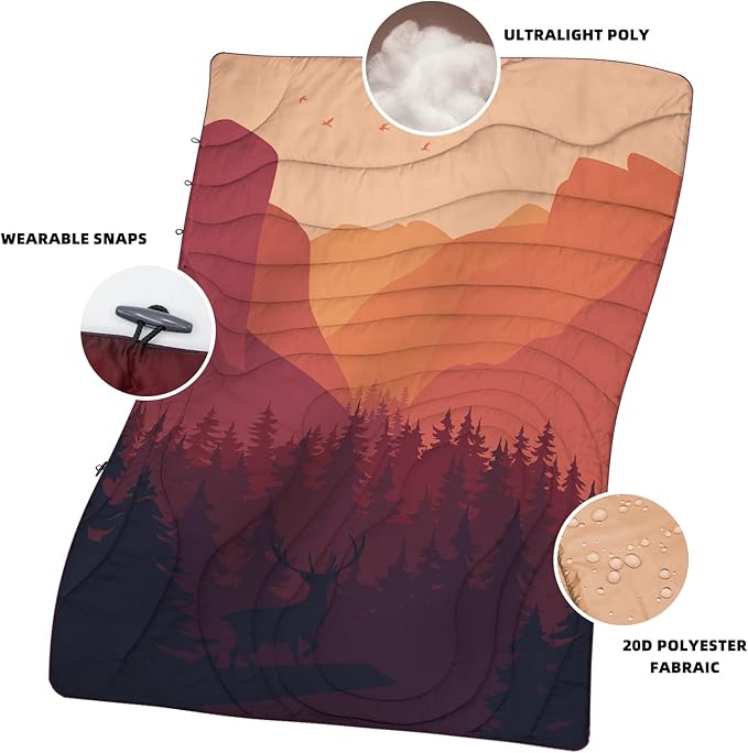 Camping Blanket Puffy - Outdoor Stadium Blanket Wearable, Lightweight, Packable, Machine Washable Camping Quilt for Traveling, Picnic, Beach, Party