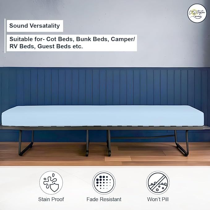 Cot Fitted Sheet 30 x 75, 100% Egyptian Cotton, 1 PC Cot Size Bottom Sheet Only, Perfect for Narrow Twin, Camp Bunk, Army Cots, Trifold Mattress, Camping Cot, Guest Bed Replacement(Light Blue)