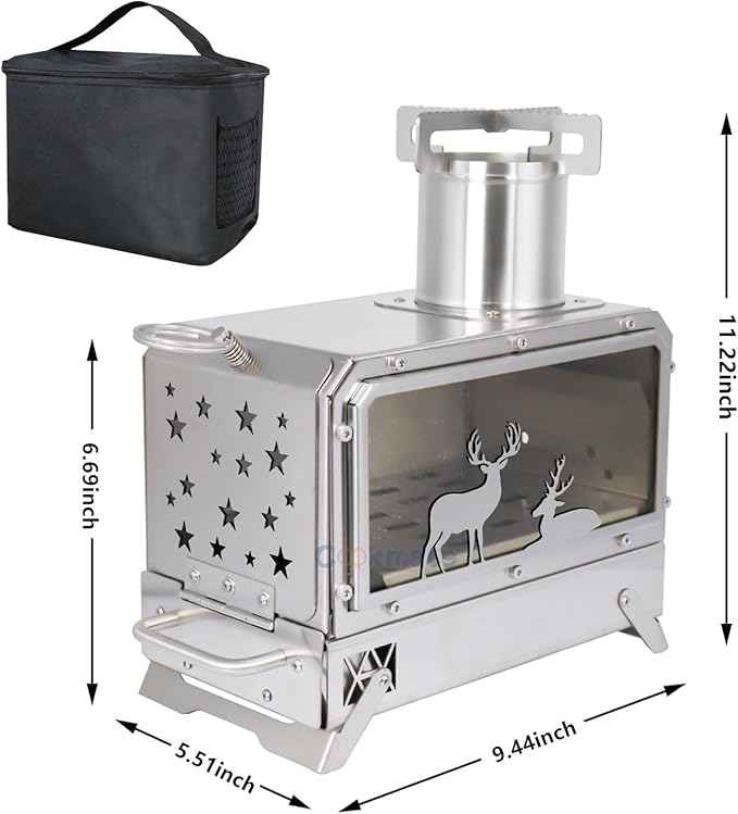 Portable Outdoor Camping Stove Stainless Steel Stove for Outdoor Cooking Heating & Fishing BBQ Backpacking Stove(Medium)