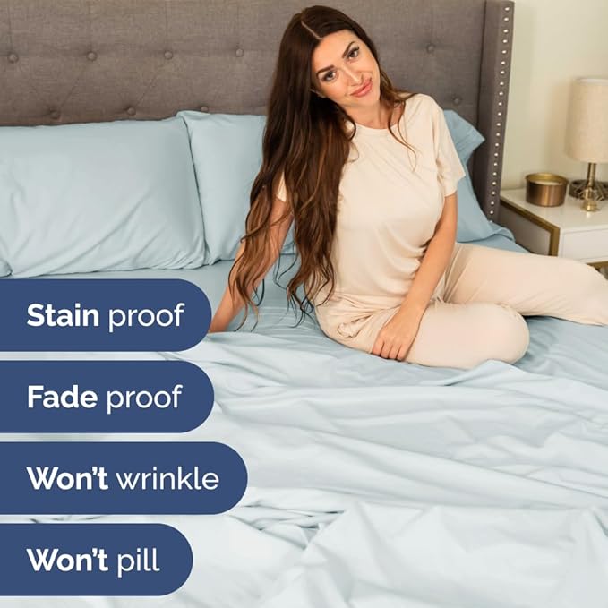 Flex Top Split Head King 4 Piece Sheet Set - Comfy Breathable & Cooling Bed Sheets Set - Hotel Luxury Bedding for Women, Men, Kids, Teens, Boys & Girls - Deep Pockets, Ultra-Soft - Oeko-Tex - Ice Blue