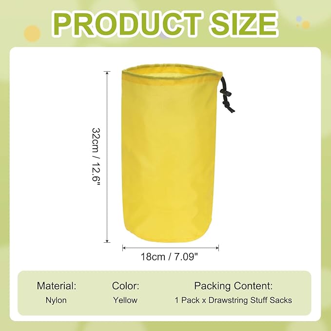 Stuff Sack, Nylon Waterproof Storage Sacks Portable Drawstring Dry Stuff Bag Gear Organization with Toggle, 7x13Inch Fit for Backpacking Camping Traveling Hiking(Yellow)