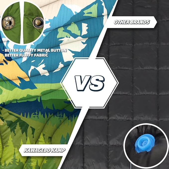 Outdoor Camping Blanket with Sherpa Lining, Extra Warm Thick Camp Blankets and Puffy Ultralight Soft Poncho DWR Camping Quilt for Cold Weather, Adventure, Sleeping, Backpacking 78"x 56"