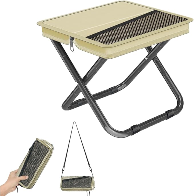 Portable Folding Stool-Handbag-Style Ultralight Camping Chair with Double Storage Pockets, 3Layer 600D Oxford Cloth, Heavy-Duty Carbon Steel Frame for Outdoor Fishing