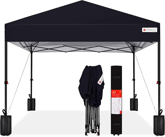 Best Choice Products 8x8ft Pop Up Canopy Tent, Outdoor Shade, 1 Person 1 Minute Set Up, Carry Case, 4 Weight Bags - Black