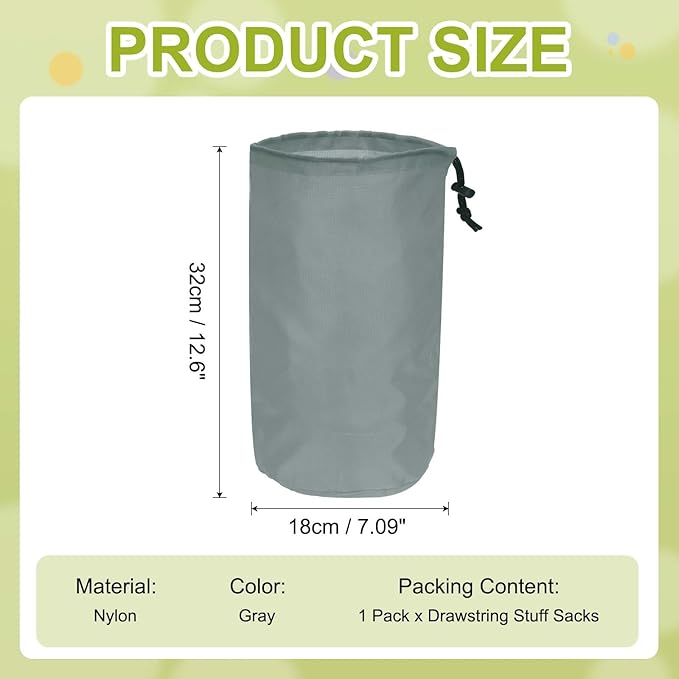 Stuff Sack, Nylon Waterproof Storage Sacks Portable Drawstring Dry Stuff Bag Gear Organization with Toggle, 7x13Inch Fit for Backpacking Camping Traveling Hiking(Gray)