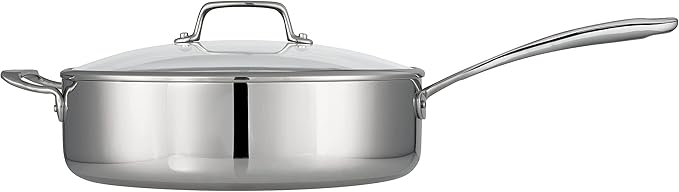 Tramontina Tri-Ply Clad Stainless Steel 6-Quart Saute Pan with Glass Lid, Induction-Ready Cooking Pan, Dishwasher-Safe, NSF-Certified, Made in Brazil