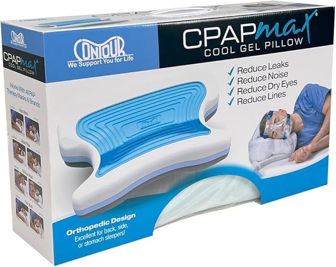 Contour CPAPMax Cooling Gel - CPAP Pillow for Side, Back and Stomach Sleepers with Adjustable Memory Foam - Pillow for CPAP Users, Sleeping with Mask