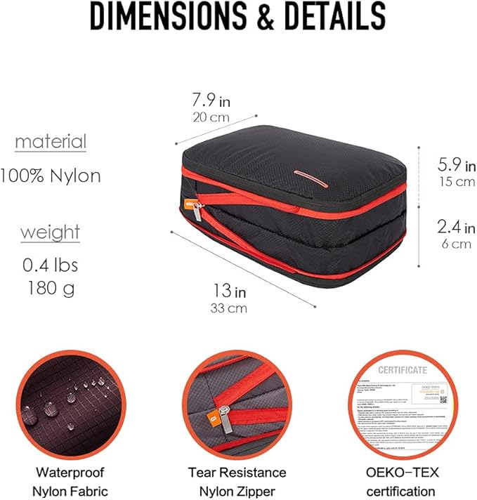 Bee Nesting Compression Packing Cube 2-Layer Travel Luggage Organizer with Wet Dry Separation Expandable Space Saver Bag for Suitcase and Backpack