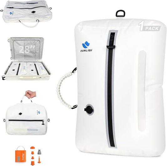 Zurligi Travel Vacuum Compression Bags with Removable Handle & Mini Pump – 39L Reusable IPX8 Waterproof Vacuum Packing Cubes, Vacuum Seal Bags for Clothes, Suitcase & Backpack(1-Pack White)