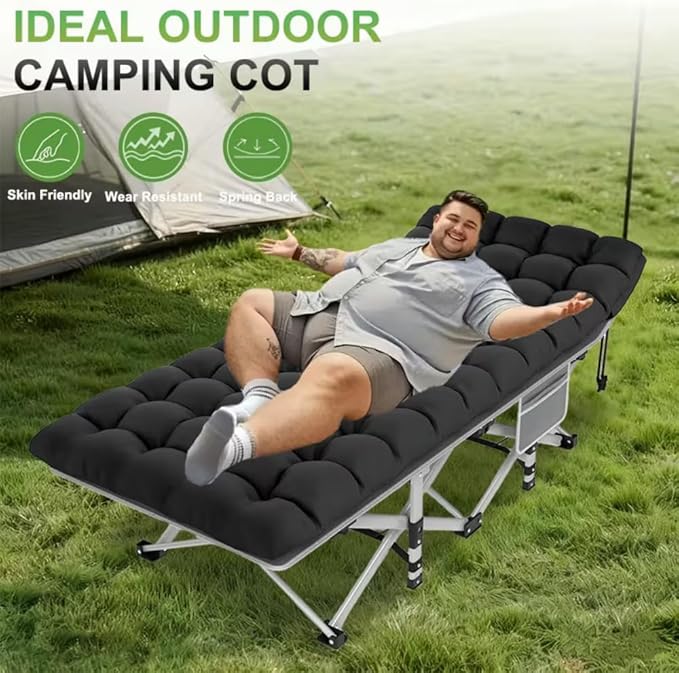 Comfortable and Soft Folding Bed, Portable Camping cot with Side Pockets and Mattress, Extra-Thick Oversized Folding Bed, Weight Capacity of 500/600/700 lbs (Grey 700lbs)