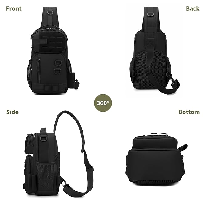 CamGo Small Tactical Sling Bag Black Military One Strap Crossbody Fishing Shoulder Pack Molle Backpack for Sport Daily