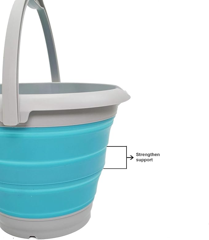 SAMMART 5L / 1.32 Gallon Collapsible Plastic Bucket - Foldable Round Tub - Portable Fishing Water Pail - Space Saving Outdoor Waterpot (5L Round, Grey/Bright Blue)