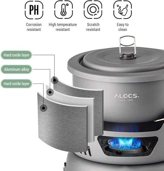 Camping Cookware Kit, 12PCS Non-Stick Camping Pot Pan Set, Portable Camping Stove Outdoor Cooking Set with Alcohol Stove for Backpacking Hiking Picnic BBQ