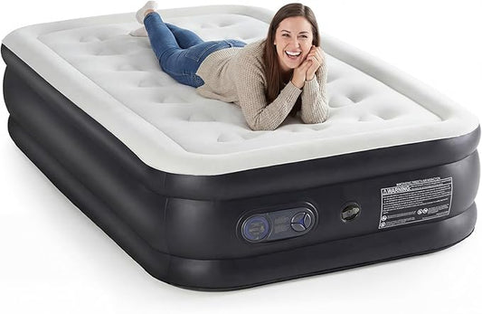NEWBULIG Queen Air Mattress with Built-in High Capacity Pump for Home, 18 Inch Inflatable Air Bed for Camping & Guest, Portable Blow Up Mattress 660 lbs Weight Capacity, Non-Slip Bottom