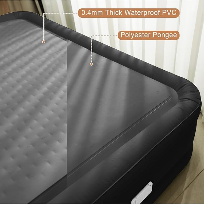 Queen Size Air Mattress with Built-in Pump - 18" Height, 1200LBS Capacity, USB-C Rechargeable Pump Air Bed, for Indoor Outdoor Camping Use in Black