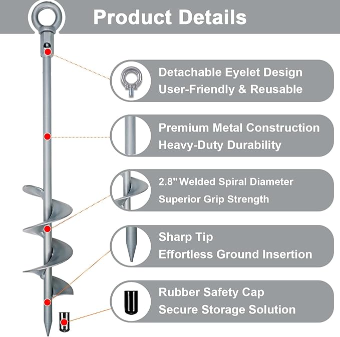 18 inch Ground Anchor Heavy Duty Earth Anchors Set Screw in for Mobile Home, Swing, Tent Trampoline Anchors Wind Resistant Tree Stakes and Supports with Drill Socket, 4 Pack