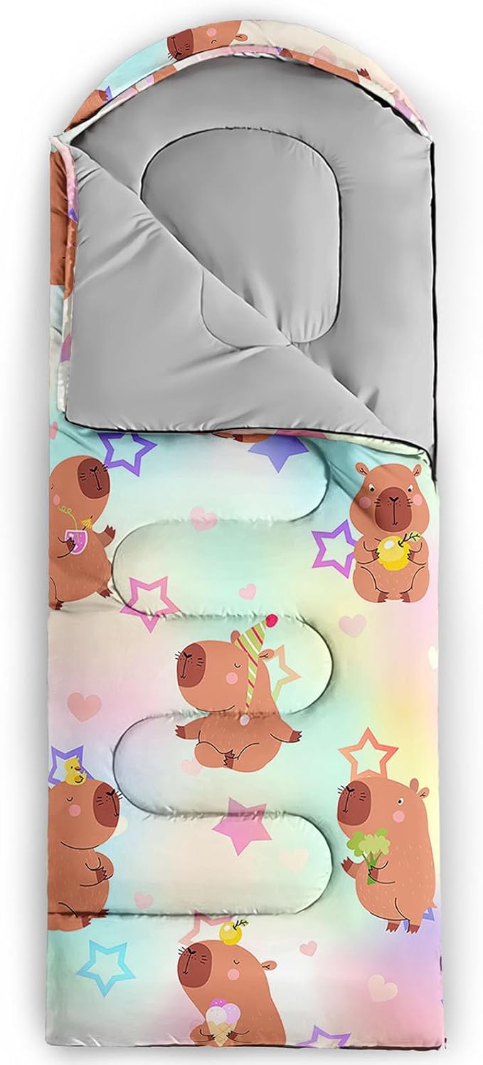 AILONEN Girls Pink Camping Sleeping Bags,Lightweight & Waterproof,3 Season Warm & Cool Weather,Cute Bow Duck Print Sleeping Bags for Kids,Girls,Adults Travelling,Outdoors