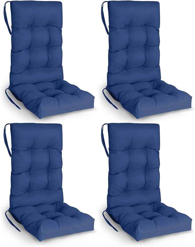 GREENVINES Rocking Chair Cushions Set of 4 | Polyester | Waterproof | Outdoor High Back Rocker Chairs Cushion | Seat with Ties | Non-Slip | Thickened Pad for Patio | 46.5" x 18.5" x 4.3" | Blue