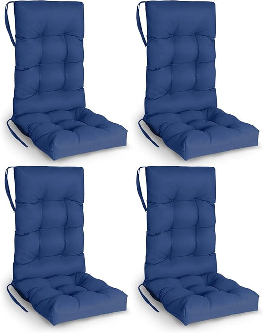 GREENVINES Rocking Chair Cushions Set of 4 | Polyester | Waterproof | Outdoor High Back Rocker Chairs Cushion | Seat with Ties | Non-Slip | Thickened Pad for Patio | 46.5" x 18.5" x 4.3" | Blue