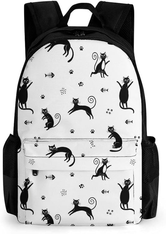 Supdreamc Men Women Lightweight Funny Black Cats Art Backpack Large Capacity Bookbag With Smooth Zippers for Gym Business Running