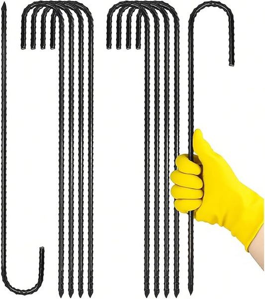 12-Inch Heavy Duty Ground Stakes, Metal J-Shape Anchors, 5/16-Inch Diameter, 4-Pack, Black (J-Shape-Black, J-12 * 5/16"-10PACK)