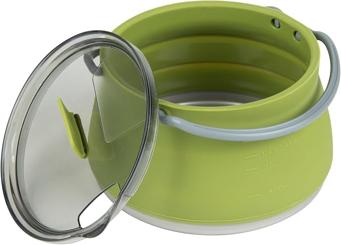 Restaurantware-Hi Tek 1 Liter Collapsible Camping Kettle, 20 Portable Cook Pots - With Perforated Lid, Stainless Steel Bottom, Silicone Camping Coffee Pots, With High Heat Nylon Handles, For Travel