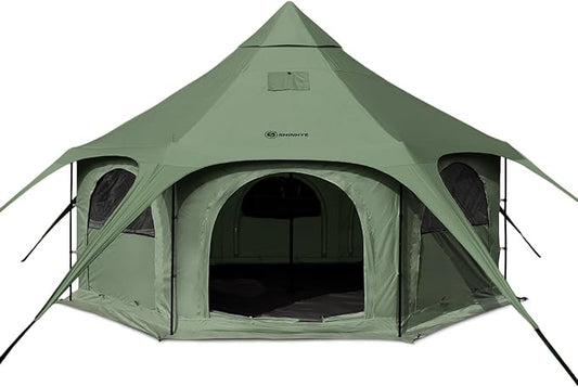ShinHye 16.4ft Bell Tent for Glamping & Camping – Waterproof Canvas with Stove Jack, Removable Floor & 8 Mesh Windows (Fits 6-8 People)