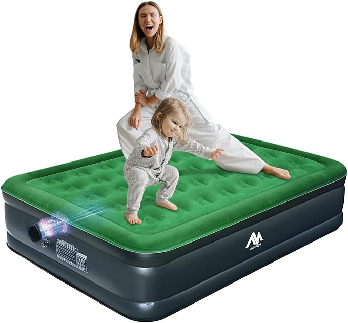 AYAMAYA Queen Camping Air Mattress with Built-In & Detachable Electric Pump -Portable 16 Inch Luxury Double High Inflatable Airbed,Self Inflating Air Mattress,No Power Outlet Needed for Camping & Home