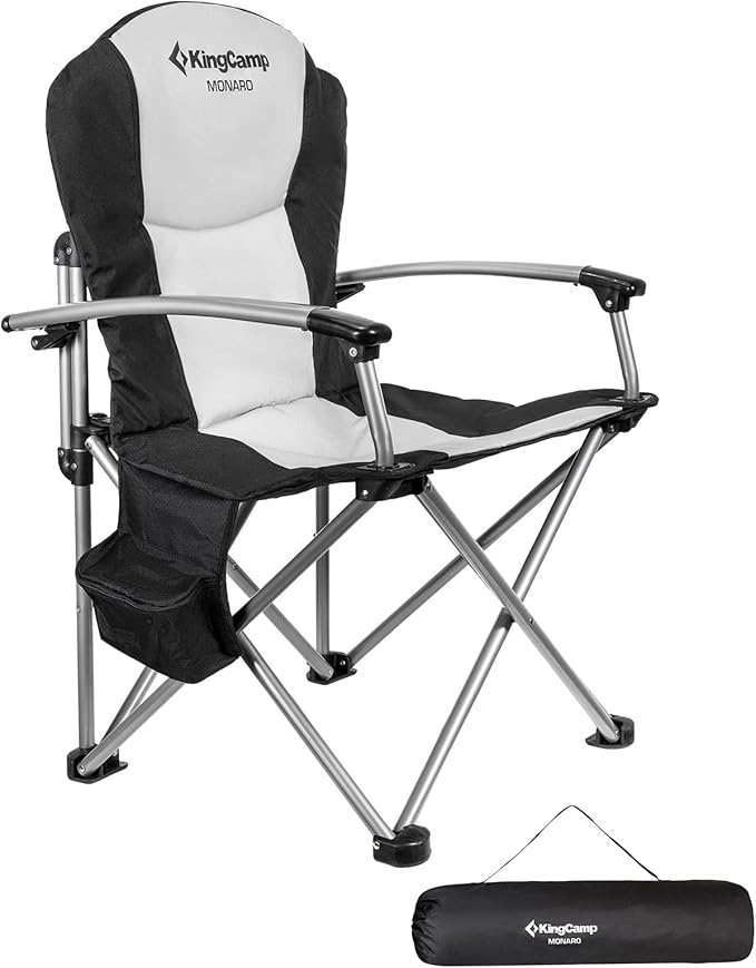 KingCamp Oversized Camping Folding Chair, Heavy Duty 450 LBS with Lumbar Support, Padded Outdoor Chair with Cup Holder, Camp Lawn Chair with Cooler Bag for Sports, Garden, Beach, Fishing
