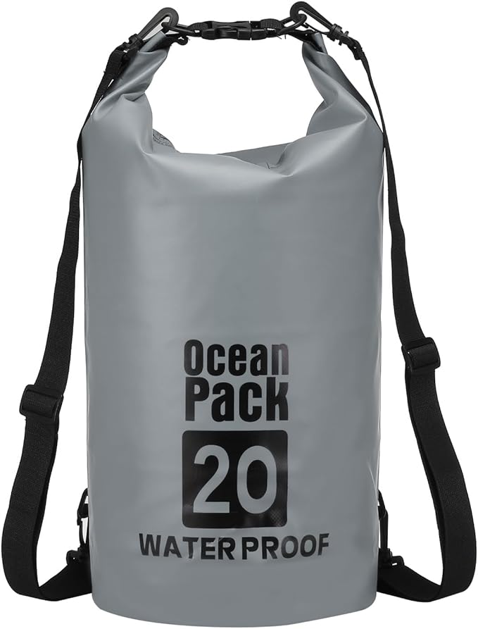 Waterproof Dry Bag, 20L Fit for Women Men Water Proof Bags Lightweight Dry Storage Floating Backpack with Whistle for Travel Backpacking Boating Kayaking Camping (Gray)