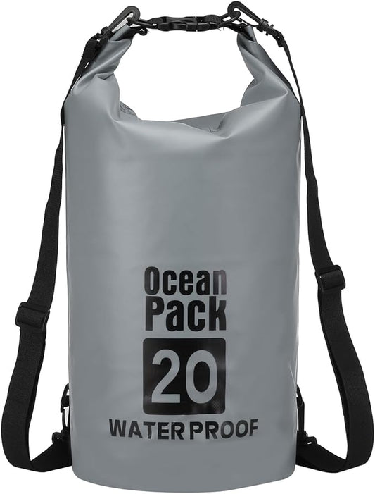 Waterproof Dry Bag, 20L Fit for Women Men Water Proof Bags Lightweight Dry Storage Floating Backpack with Whistle for Travel Backpacking Boating Kayaking Camping (Gray)