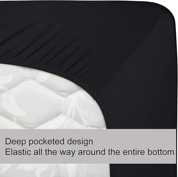 King Size Fitted Sheet Only - 4-Way Stretch Knit, Snug Fit, Wrinkle Free & Stay in Place, No More Slipping Off for Mattress, Soft & Comfortable - Black, King