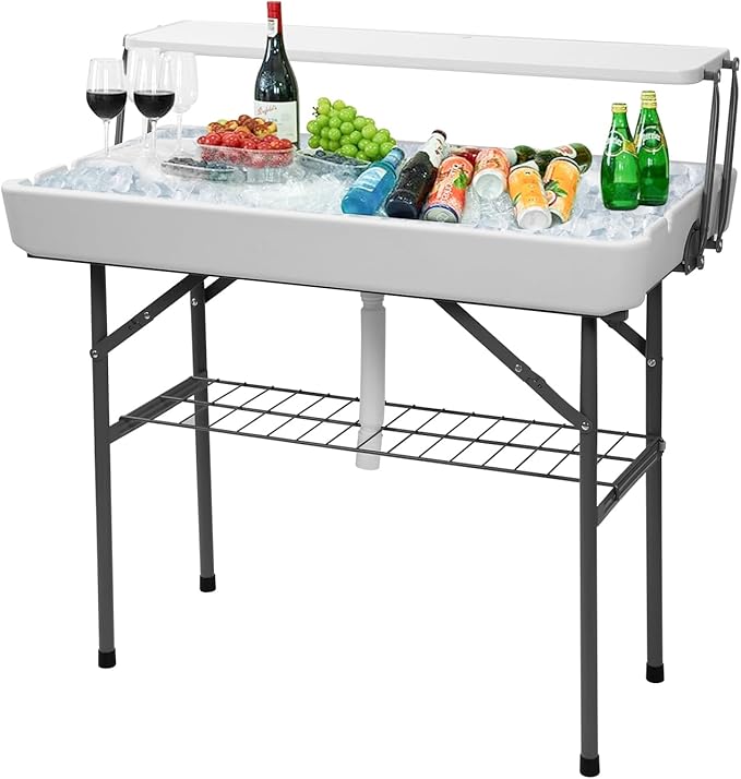 Cooler Table, Ice Table, Ice Tables for Party with Drain, Drink Tables for ice, Party Cooler with Detachable Skirt