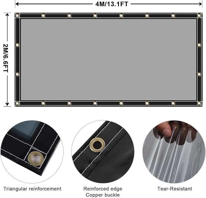 Clear Tarps Heavy Duty UV Protection, Translucent Sun Shade PVC Vinyl Tarpaulin with Grommets, Ropes, Reinforced Edge, Waterproof, Tear-Resistant for Greenhouse, Patio, Garden, Porch, Pavilion
