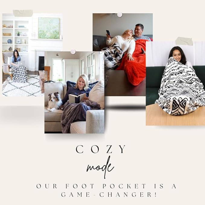 PediPocket XXL Sherpa Lined Patented Foot Pocket Blanket – Fierce Fusion – Extra Large 60”x84” with 30'Deep Foot Pocket,Plush Fleece Blanket,Luxurious Comfort,Machine Washable,Gift Idea (non-electric)