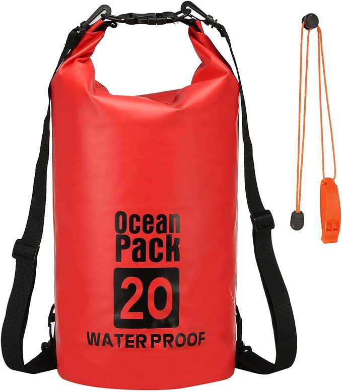 Waterproof Dry Bag, 20L Fit for Women Men Water Proof Bags Lightweight Dry Storage Floating Backpack with Whistle for Travel Backpacking Boating Kayaking Camping (Red)