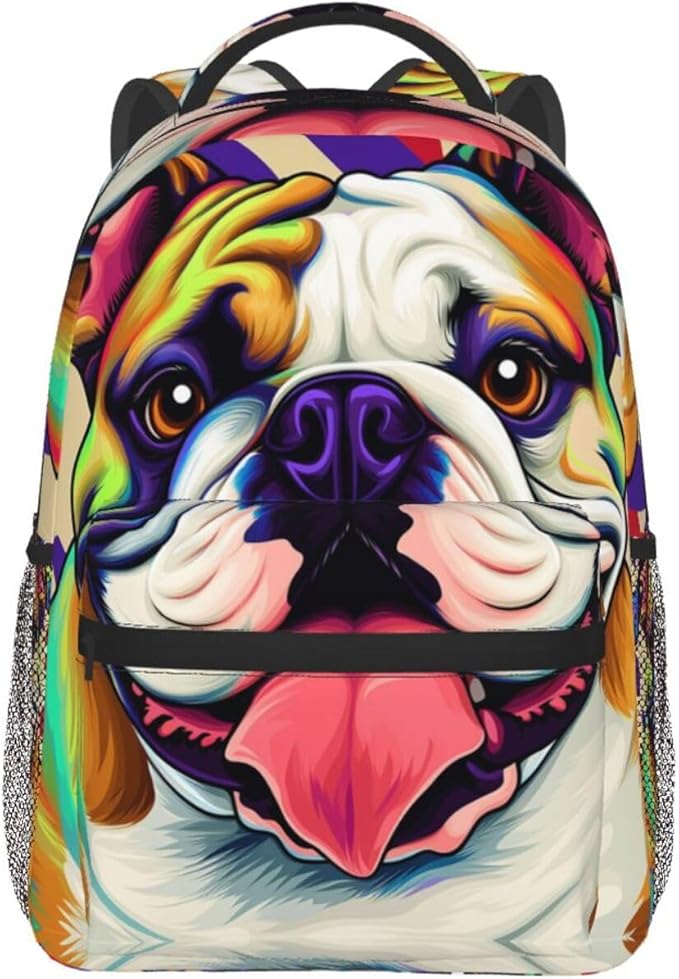 Polyester Daypack Backpack for Sports Travel Running, Big Capacity Anti-Theft Multipurpose Carry On Bag, Colorful Pit Bull Dog Art Laptop Book Bag Rucksack