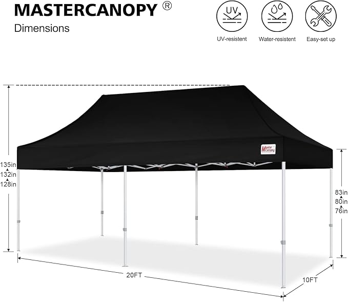 MASTERCANOPY 10x20 Heavy Duty Pop Up Commercial Instant Canopy with Sidewalls(10x20 Black)