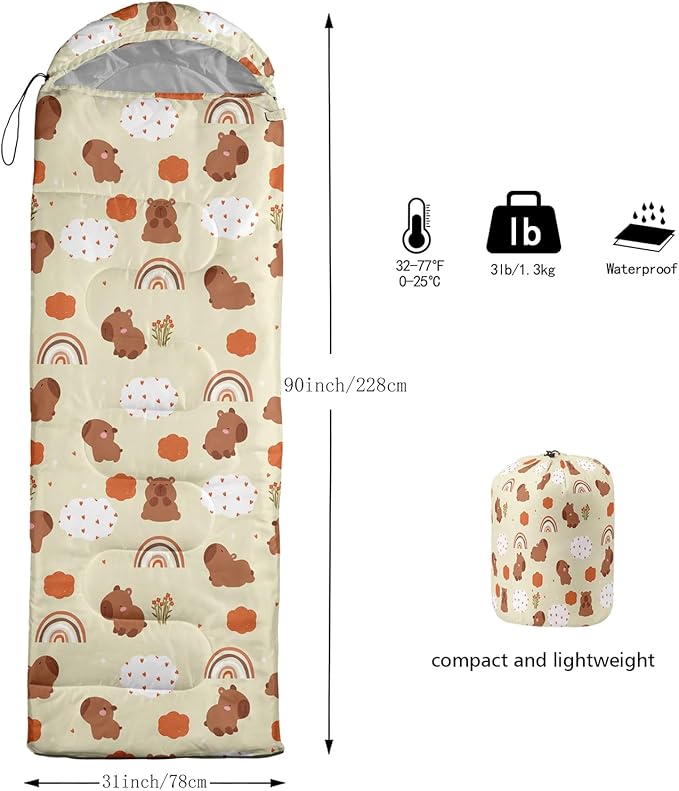 AILONEN Kawaii Puppy Sleeping Bag for Kids Boys Girls,Warm and Cool Weather,Lightweight,Waterproof Backpacking,Cartoon Cute Dog & Duck Animal Themed Blue Sleeping Bag for Camping