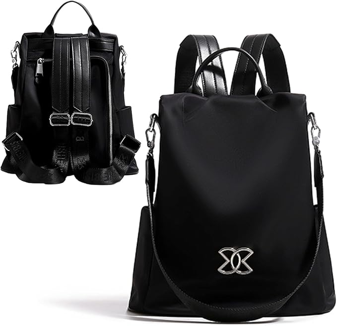 Women Oxford Cloth Backpack - Anti-Theft Multi-Purpose Large Capacity Oxford Cloth Lightweight Shoulder Bag 3-Way Waterproof Crossbody Bag (Black)