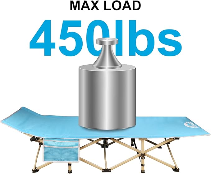 Camping Cot, 450LBS(Max Load), Portable Folding Outdoor Bed with Carry Bag for Adults Kids, Heavy Duty Cot for Traveling Gear Supplier, Office Nap, Beach Vocation and Home Lounging (Blue)