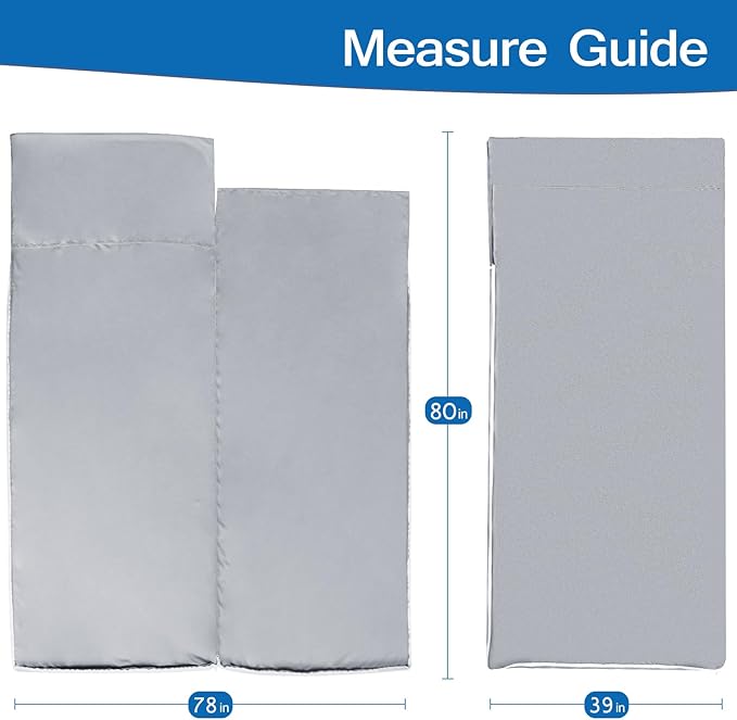 Sleeping Bag Liners with 2 Way Zipper, Adult Sleep Sack Travel Sheets for Hotel/Hostels/Business Trips, Lightweight Single Camping Sheet Sleep Bag Liner Warm & Cold Weather, Gray