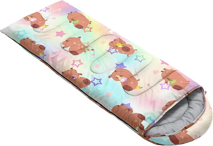 AILONEN Girls Pink Camping Sleeping Bags,Lightweight & Waterproof,3 Season Warm & Cool Weather,Cute Bow Duck Print Sleeping Bags for Kids,Girls,Adults Travelling,Outdoors