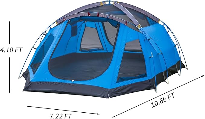 Camping Tent 3-4 Person, Waterproof Family Dome Tent with Removable Rainfly, Dual Two-Way Entry Doors & Mesh Windows, Portable Outdoor Tents for Camping